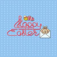 Happy Easter. Handwritten Lettering. Easter Eggs and Bunny in Envelope. vector