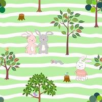 lindo conejito dibujado a mano feliz en el bosque de primavera para productos decorativos, para niños, moda, tela, textil, papel tapiz y todo impreso vector