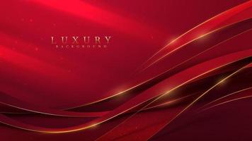 Red luxury background with golden curve decoration and glitter light effect. vector
