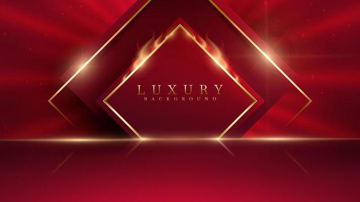 Stage for display products with golden frame elements with glitter light effects decorations and bokeh. Luxury style background.