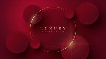 Luxury background and red circle frame with golden line and glitter light effects decorations. vector