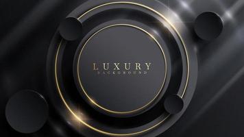 Black luxury background with circle frame element with golden line decoration and glitter light effect.