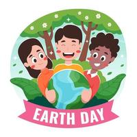 International Earth Day Celebration with Characters Holding Globe vector