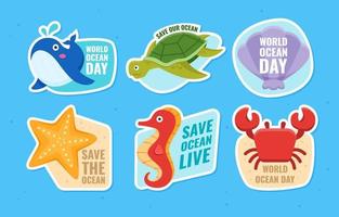 Ocean Day Sticker Set vector