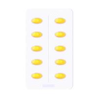 Omega-3 pill blister with yellow capsules flat style design vector illustration isolated on white background.