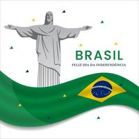 Brazil independence day illustration with artistic flag and statue with confetti vector