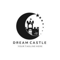 diseño de plantilla vectorial de ilustración de logotipo de icono vintage de castillo de ensueño. logotipo del castillo vector