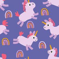 Hand drawn seamless pattern with unicorns and rainbows. vector