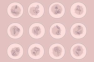 Delicate highlight icons set of continuous line flowers. vector