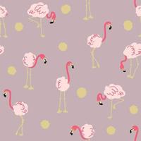 Hand drawn seamless pattern with flamingo and spots. vector