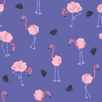 Hand drawn seamless pattern with flamingo and brush srokes. vector