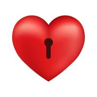 corazón rojo brillante volumétrico con icono de candado para st. día de San Valentín vector