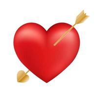 Volumetric shiny red heart icon with arrow for St. Valentines Day vector