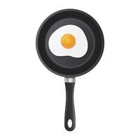 Realistic fried egg on frying pan in top view vector