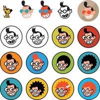 Cartoon characters geeks in a flat style. Vector image isolated on white background. Comics logo of the company. Avatar, icons of characters for print and site. Geek characters for the company.