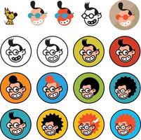 geeks de personajes de dibujos animados en un estilo plano. imagen vectorial aislada sobre fondo blanco. logo de historietas de la empresa. avatar, iconos de personajes para impresión y sitio. personajes geek para la empresa. vector