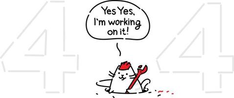 gato gracioso de dibujos animados en la página 404. ilustración plana vectorial. el personaje está aislado en un fondo blanco. personaje de gato para el error de página 404. gatito divertido para el sitio y postales. mascota.