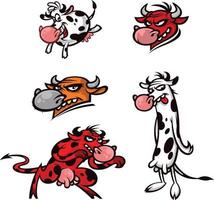 Cartoon funny cows. Characters isolated on white background. A herd of cows and bulls. Characters for the site and the press. Vector flat illustration. Cow characters for packaging. Angry cows.