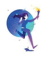 Illustration of a girl with a torch. Running girl. Vector flat illustration. Illustration for banner and print. Image is isolated on white background. Gradient. Business illustration. The startup.