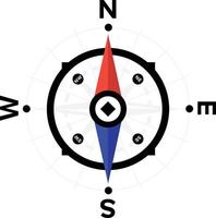 Brújula. dispositivo para determinar los países del mundo. icono de brújula de vector plano para sitio web e impresión. navegante, explorador. buscar por mapa. norte Sur oeste Este.