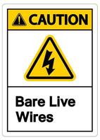 Caution Bare live Wires Sign On White Background vector