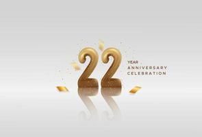 Twenty second anniversary with realistic gold numbers vector