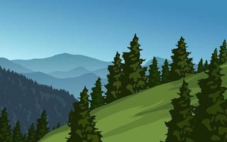 paisaje de bosque de coníferas con colinas y montañas vector