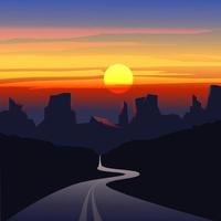Desert sunset landscape with mountains and empty road vector