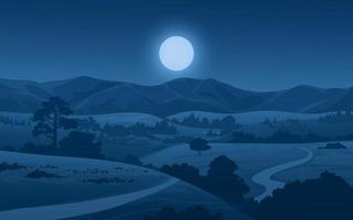 paisaje de escena nocturna de campo con luna llena vector