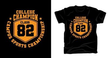 diseño de camiseta de tipografía de campeón universitario ochenta y dos vector