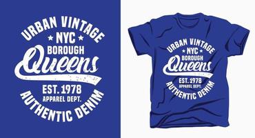 tipografía de reinas del distrito de la ciudad de nueva york para el diseño de camisetas vector