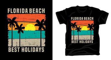 Florida beach typography with sun and palms vintage t-shirt design vector