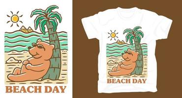 dibujar a mano oso en la playa ilustración diseño de camiseta vector