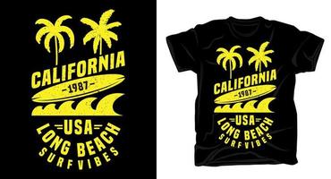 California long beach surf vibes typography design for t-shirt vector