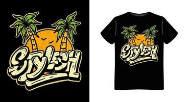 sol y palmeras con diseño de camiseta tipográfica para verano y playa vector