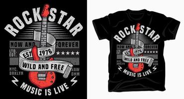 Rock star music is life typography with electric guitar design for t shirt vector