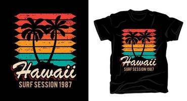 Hawaii surf session typography with palm trees t-shirt design vector