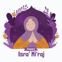 Muslim Girl in Hijab Congratulating Isra Mi'raj vector