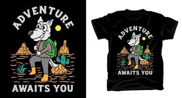diseño de camiseta de ilustración de aventura de lobo