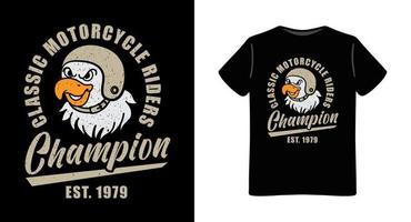 Eagle wearing retro helmet illustration with typography t-shirt design vector