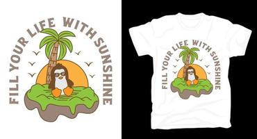 diseño de camiseta con ilustración de pingüino en la isla vector