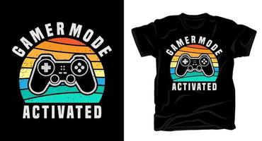 Gamer mode activated typography with controller t-shirt design vector