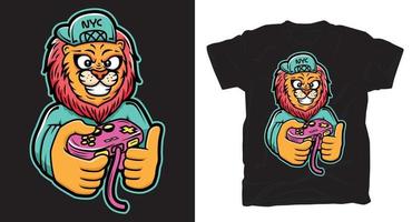 Lion gamer illustration t-shirt design vector