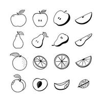 conjunto de iconos de frutas. colección de símbolos de frutas dibujados a mano para logotipo, pegatina, pancarta, menú, diseño y decoración de paquetes de alimentos vector