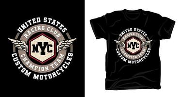 tipografía del club de carreras de la ciudad de nueva york con diseño de camiseta de alas vector