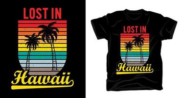 tipografía perdida en hawaii con diseño de camiseta vintage de palmeras vector