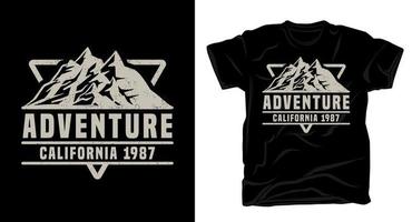 tipografía de aventura california con diseño de camiseta de montañas vector