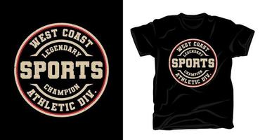 diseño de camiseta de tipografía de campeón deportivo legendario de la costa oeste vector