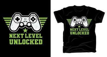 tipografía desbloqueada de siguiente nivel con camiseta de controlador de juego vector