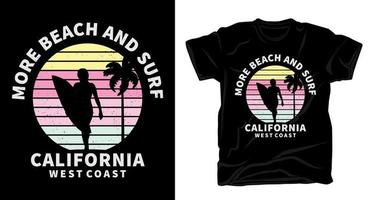 playa y surf retro vintage con diseño de camiseta de silueta y tipografía vector